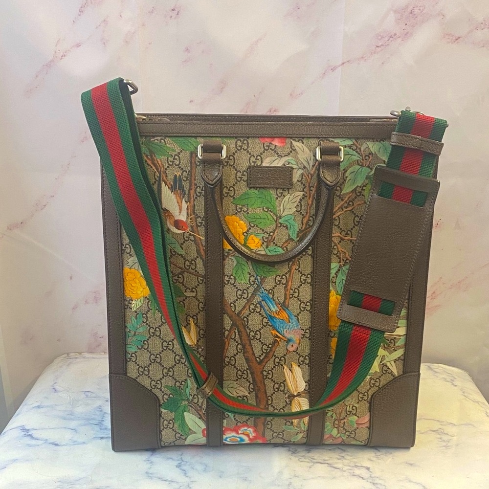 GUC Gucci Supreme Multicolor Floral Canvas  Tote - Picture 10 of 12